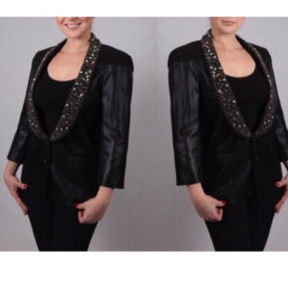 Rachel Roy Black Blazer Beaded Embellishments Sz 2